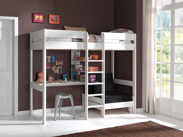 Hoogslaper lena met bureau & zetelbed - wit - afbeelding 1 van  8