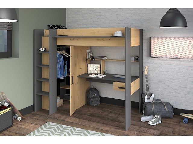 Hoogslaper met bureau hervé 90x200 - artisan eik/grijs - afbeelding 1 van  7