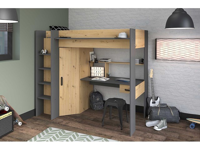 Hoogslaper met bureau hervé 90x200 - artisan eik/grijs - afbeelding 2 van  7