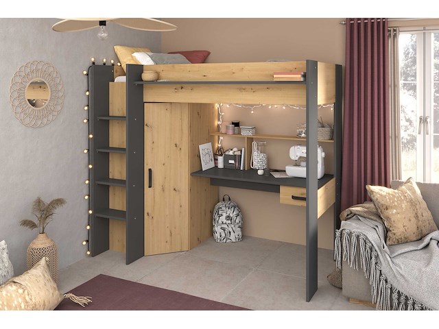 Hoogslaper met bureau hervé 90x200 - artisan eik/grijs - afbeelding 6 van  7