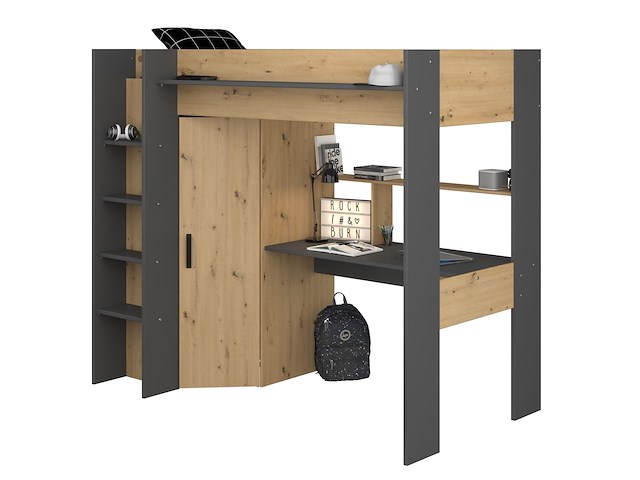 Hoogslaper met bureau hervé 90x200 - artisan eik/grijs - afbeelding 3 van  7