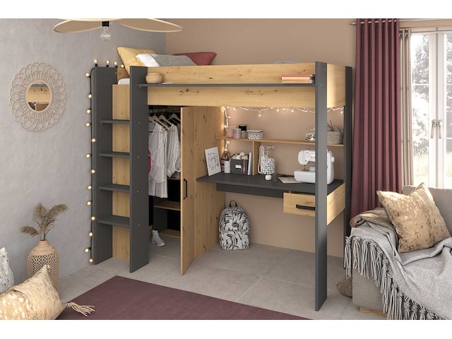 Hoogslaper met bureau hervé 90x200 - artisan eik/grijs - afbeelding 7 van  7