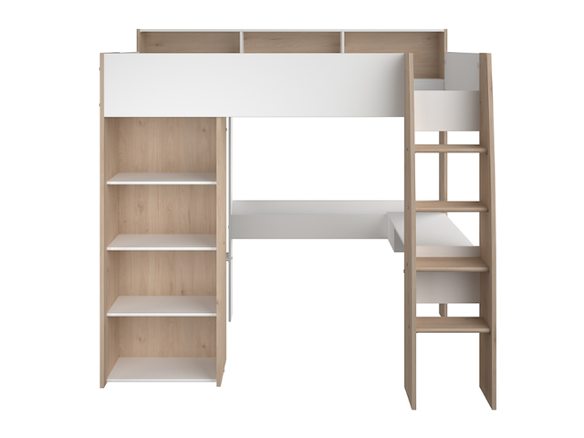 Hoogslaper shelby 90x200cm met bureau - wit/eik - afbeelding 3 van  7