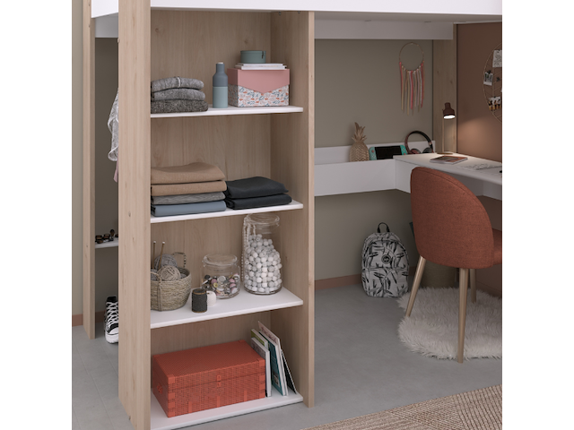 Hoogslaper shelby 90x200cm met bureau - wit/eik - afbeelding 6 van  7