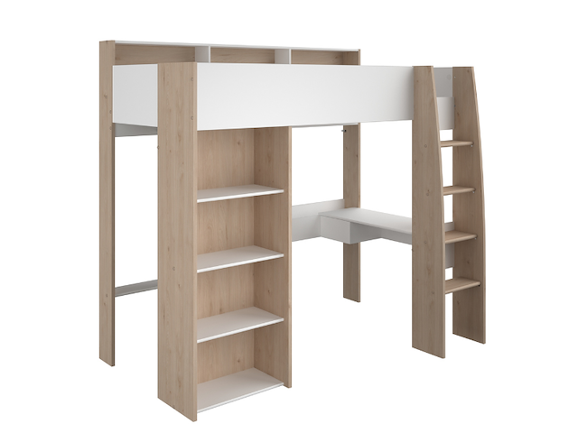 Hoogslaper shelby 90x200cm met bureau - wit/eik - afbeelding 1 van  7