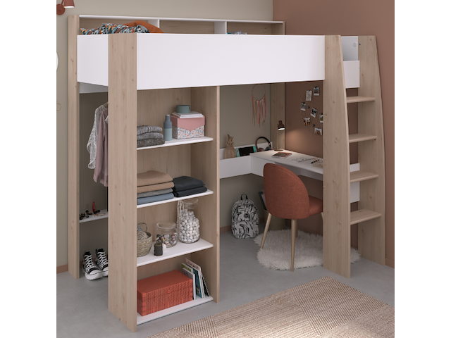 Hoogslaper shelby 90x200cm met bureau - wit/eik - afbeelding 7 van  7