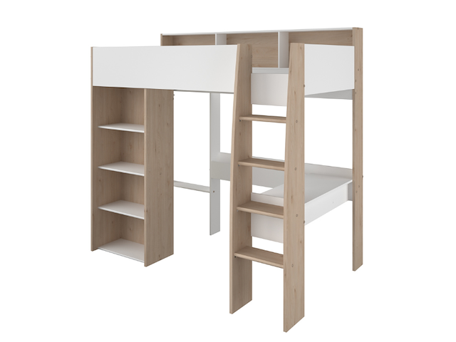 Hoogslaper shelby 90x200cm met bureau - wit/eik - afbeelding 2 van  7