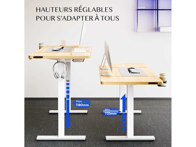 Hoogteverstelbaar bureau flexispot qe1 140 x 60 cm, 4 geheugenfuncties - afbeelding 7 van  8