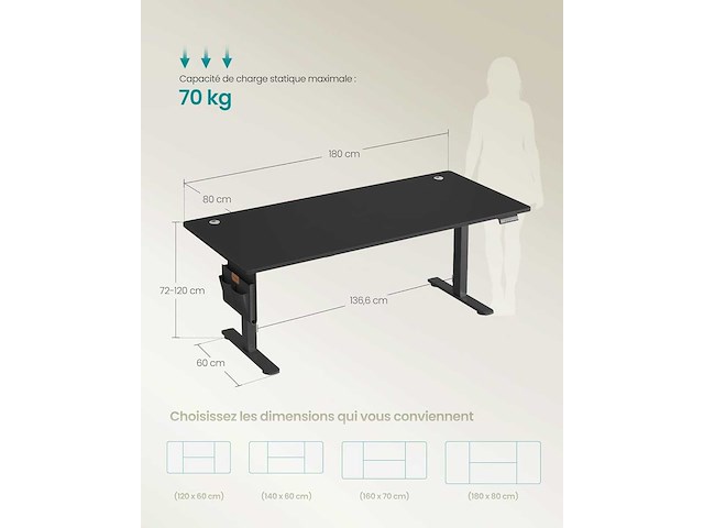 Hoogteverstelbaar elektrisch bureau, 180 x 80 cm - afbeelding 3 van  7