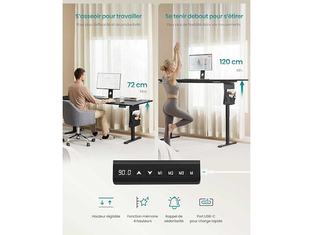 Hoogteverstelbaar elektrisch bureau, 180 x 80 cm - afbeelding 4 van  7