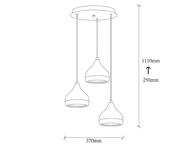 Hoogteverstelbare metalen kroonluchter - 3 schaduwen - zwart en koper - afbeelding 4 van  4