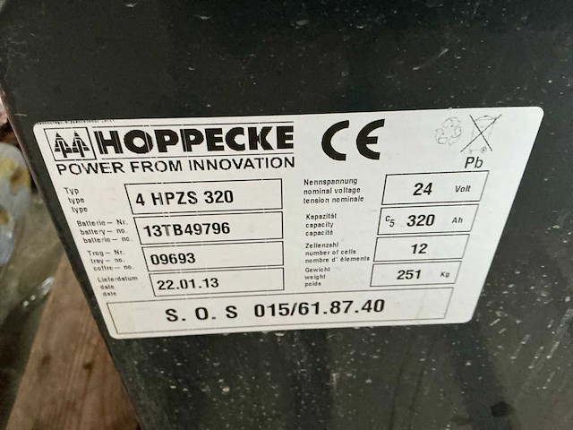 Hoppecke 4 hpzs 320 tractie batterij - afbeelding 3 van  4