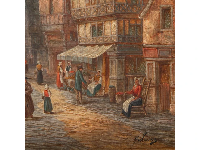 Horace mann livens (1862-1936), a pair of pendant works with city centre views, oil on canvas 46 x 35 cm. (18.10 x 13.77 in.), frame: 66 x 55 cm. (25.98 x 21.64 in.) - afbeelding 4 van  12