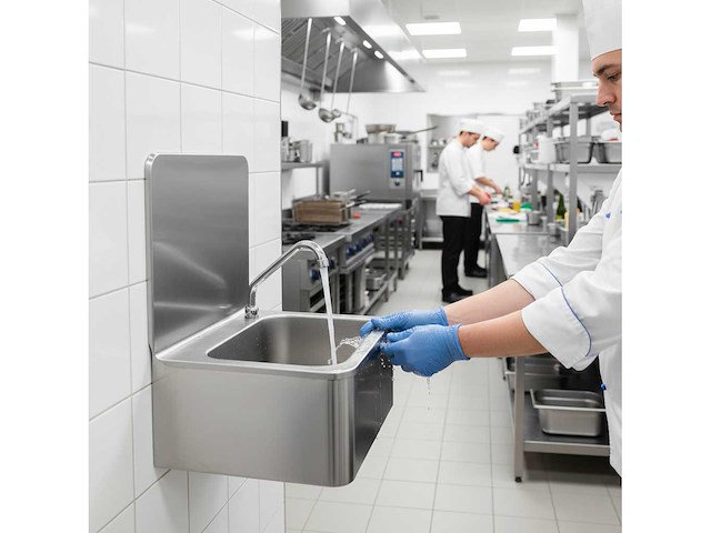 Horeca-apparatuur - aan de muur gemonteerde roestvrijstalen wasbak - afbeelding 1 van  2