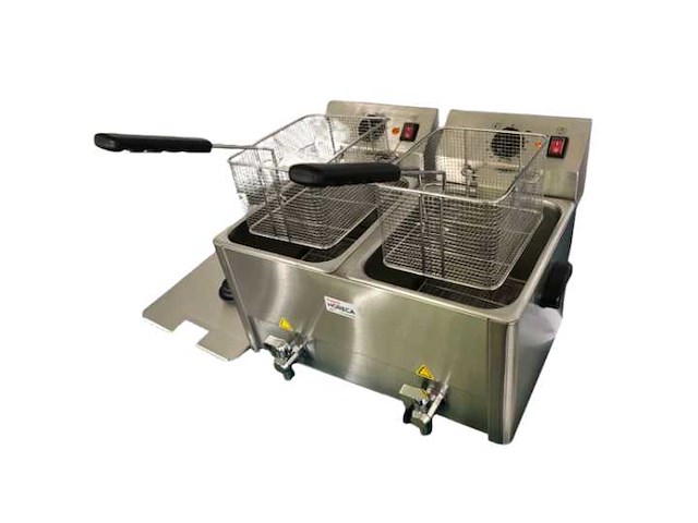 Horeca-apparatuur - professionele elektrische friteuse met afvoerkraan 2 manden 8l - frieturus (3x) - afbeelding 2 van  2