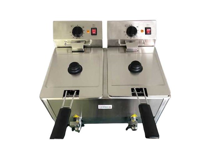 Horeca apparatuur - professionele elektrische friteuse met afvoerkraan 2 manden 8l - frieuse - afbeelding 1 van  2