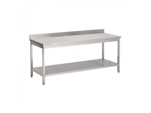 Horeca-materiaal - roestvrijstalen tafel met onderplank en achterwand 1800 x 700mm - werktafel (3x) - afbeelding 1 van  3
