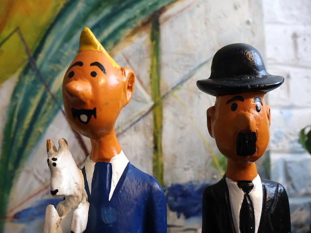 Houten beeld kuifje (x2) - afbeelding 3 van  6