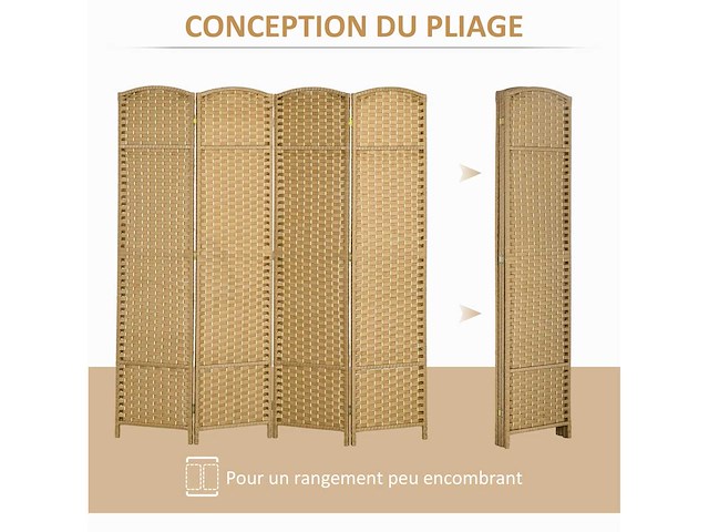 Houten binnenkamerverdeler, 4 panelen 160 x 170 cm, opvouwbare kamerdeler voor de woonkamer - afbeelding 5 van  5