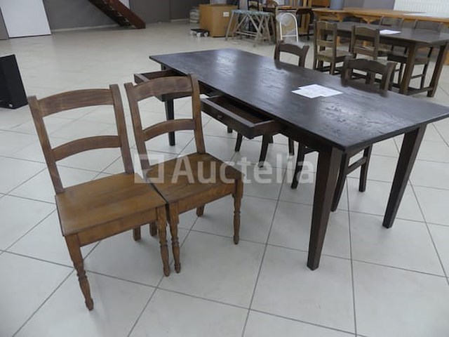 Houten boerderijtafel + 4 stoelen - afbeelding 1 van  5