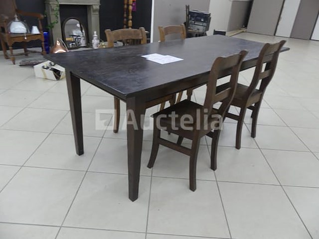 Houten boerderijtafel + 4 stoelen - afbeelding 2 van  5