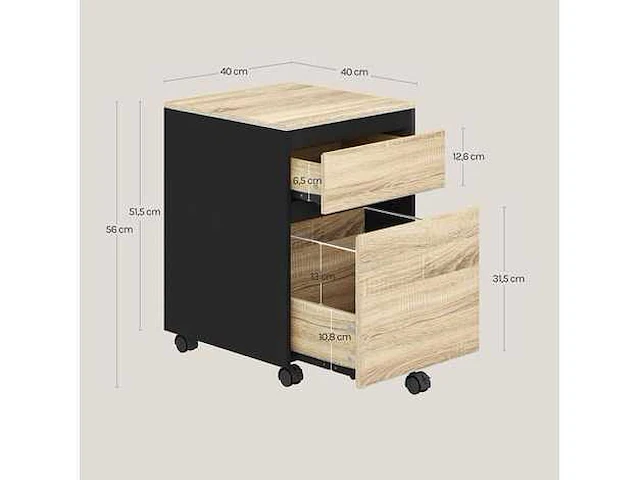 Houten bureau archiefkast - 2 lades - 4 gieten - licht eikenhout - afbeelding 2 van  5