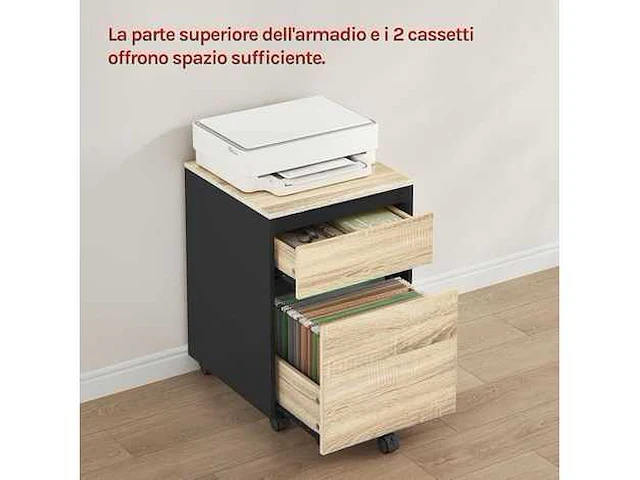 Houten bureau archiefkast - 2 lades - 4 gieten - licht eikenhout - afbeelding 3 van  5