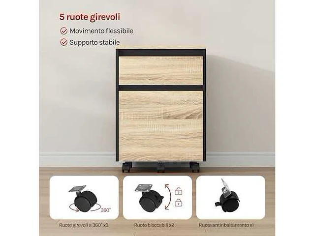 Houten bureau archiefkast - 2 lades - 4 gieten - licht eikenhout - afbeelding 4 van  5