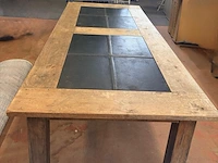Houten eettafel met ingelegde lederlook tegels 206x94 cm (6) - afbeelding 2 van  2