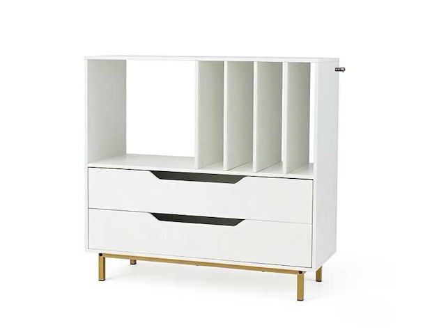 Houten en metalen dressoir met lades, wit - afbeelding 2 van  3