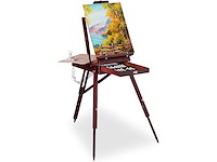 Houten ezelkoffer, 35 stukken, penselen, mengpalet, doek, acryl- en olieverf, bruin - afbeelding 4 van  10