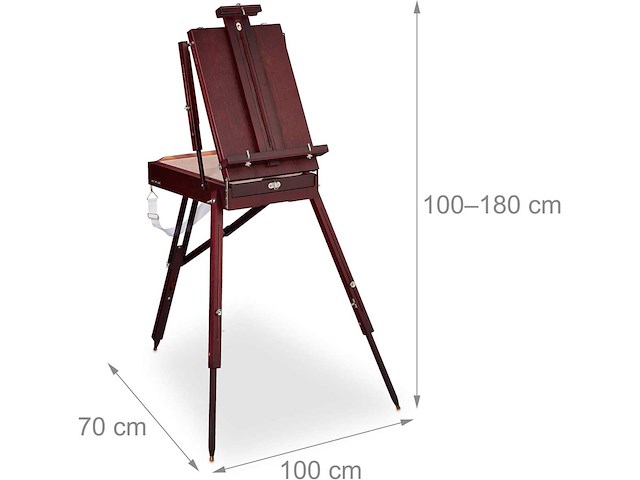 Houten ezelkoffer, 35 stukken, penselen, mengpalet, doek, acryl- en olieverf, bruin - afbeelding 5 van  10