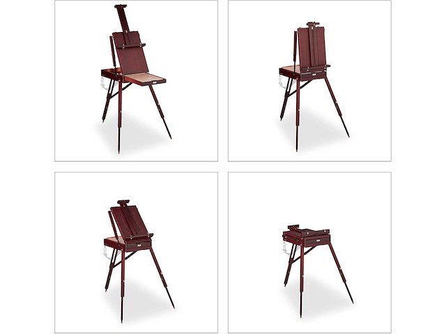 Houten ezelkoffer, 35 stukken, penselen, mengpalet, doek, acryl- en olieverf, bruin - afbeelding 7 van  10