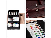 Houten ezelkoffer, 35 stukken, penselen, mengpalet, doek, acryl- en olieverf, bruin - afbeelding 9 van  10