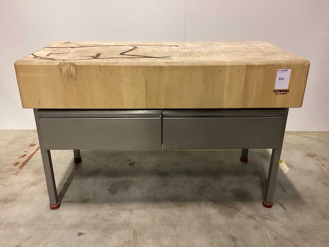 Houten hakblok op inox onderstel met lades - various meat processing - afbeelding 6 van  6