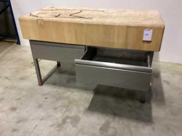 Houten hakblok op inox onderstel met lades - various meat processing - afbeelding 2 van  6