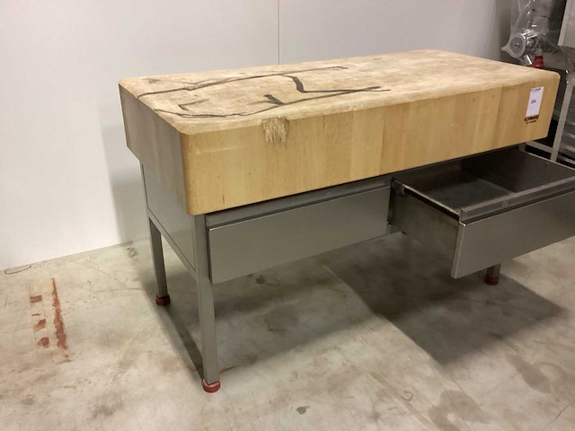 Houten hakblok op inox onderstel met lades - various meat processing - afbeelding 4 van  6