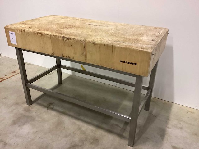 Houten hakblok op inox onderstel overige vleesverwerking - afbeelding 3 van  4