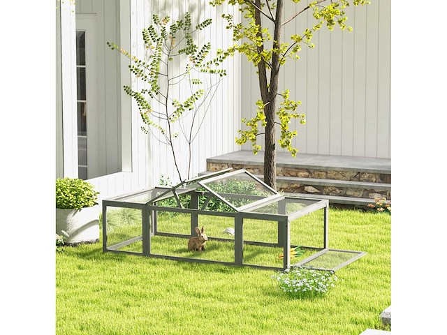 Houten hok voor grote konijnen, buitenverblijf met afsluitbare deuren - grijs - afbeelding 3 van  7