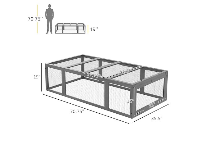 Houten hok voor grote konijnen, buitenverblijf met afsluitbare deuren - grijs - afbeelding 4 van  7