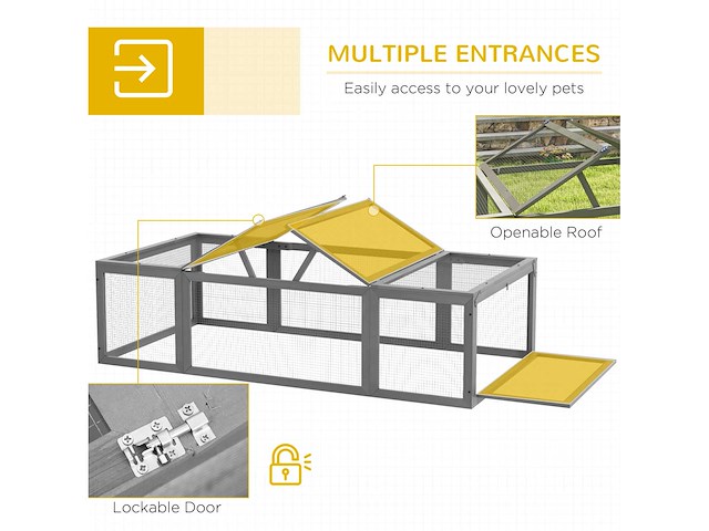 Houten hok voor grote konijnen, buitenverblijf met afsluitbare deuren - grijs - afbeelding 6 van  7