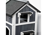 Houten kattenhuis met bloempot, ramen, meerdere ingangen - afbeelding 10 van  11