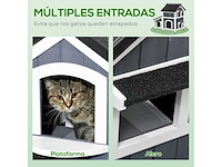 Houten kattenhuis met bloempot, ramen, meerdere ingangen - afbeelding 4 van  11