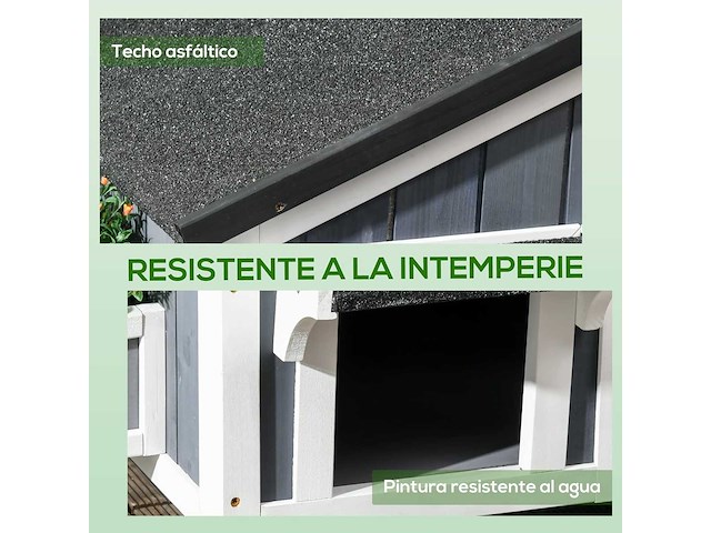 Houten kattenhuis met bloempot, ramen, meerdere ingangen - afbeelding 6 van  11