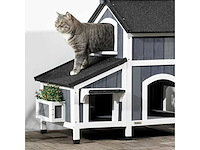 Houten kattenhuis met bloempot, ramen, meerdere ingangen - afbeelding 9 van  11