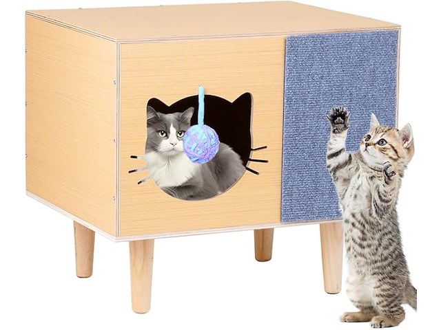 Houten kattenhuisje - afbeelding 1 van  5