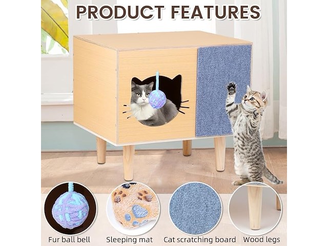 Houten kattenhuisje - afbeelding 2 van  5