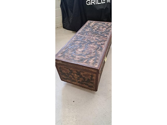 Houten koffer met leder bekleed - afbeelding 2 van  2