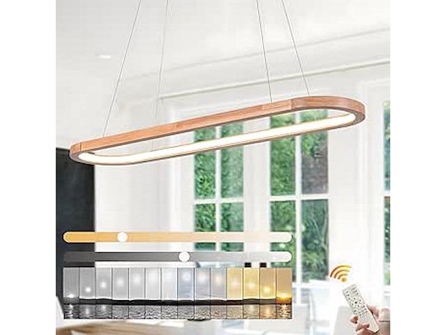 Houten led kroonluchters ovaal hout, 90cm - afbeelding 1 van  4