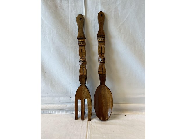 Houten lepel en vork - afbeelding 1 van  1